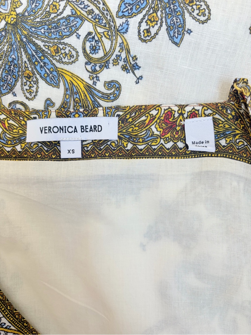 Veronica Beard Maxi Dress Petra Paisley Square Neck Slit Linen Red Blue Size Xs - Picture 3 of 12